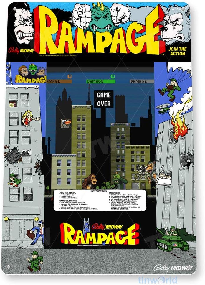 Gaming Console Room - TIN SIGN Rampage Arcade Sign Game