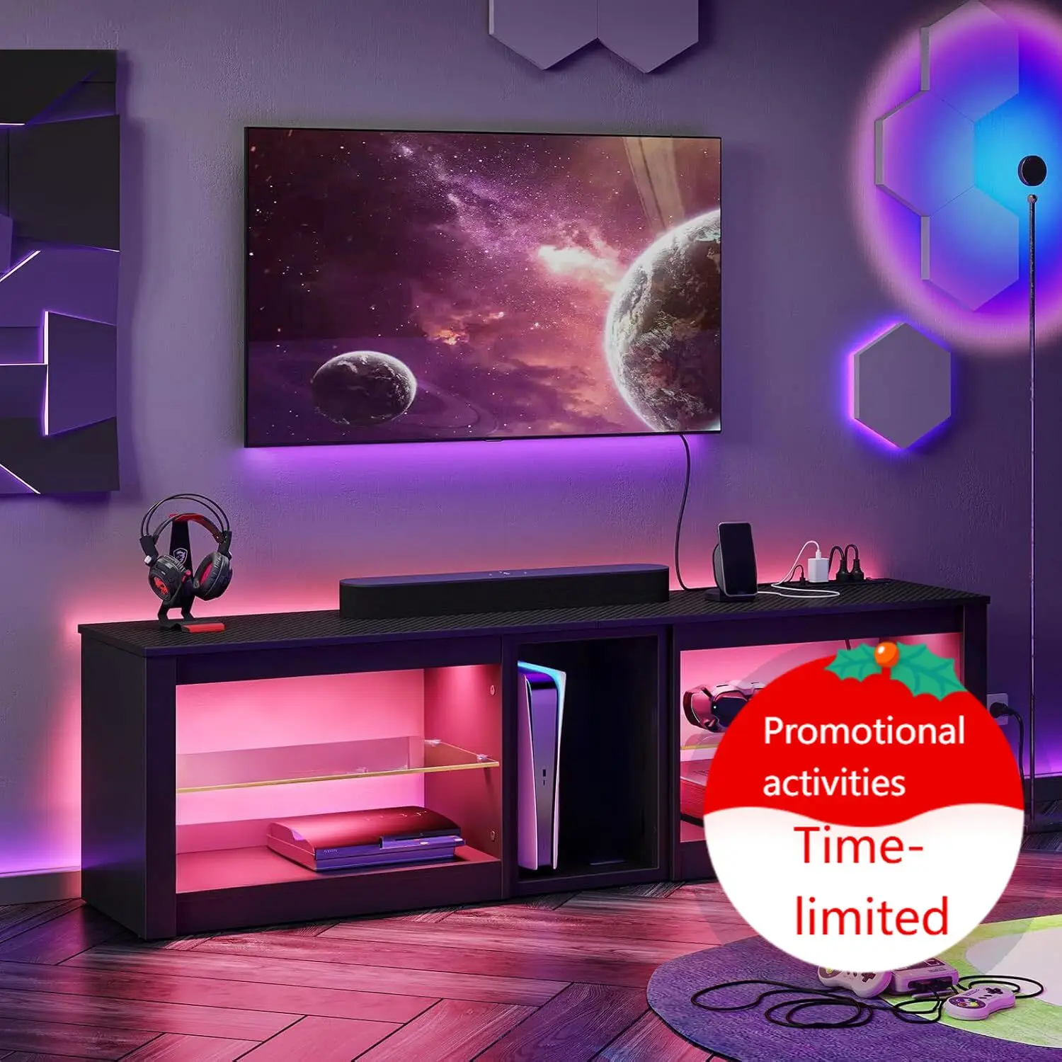 Gaming Console Room - Meja TV untuk PS5 dengan Stopkontak