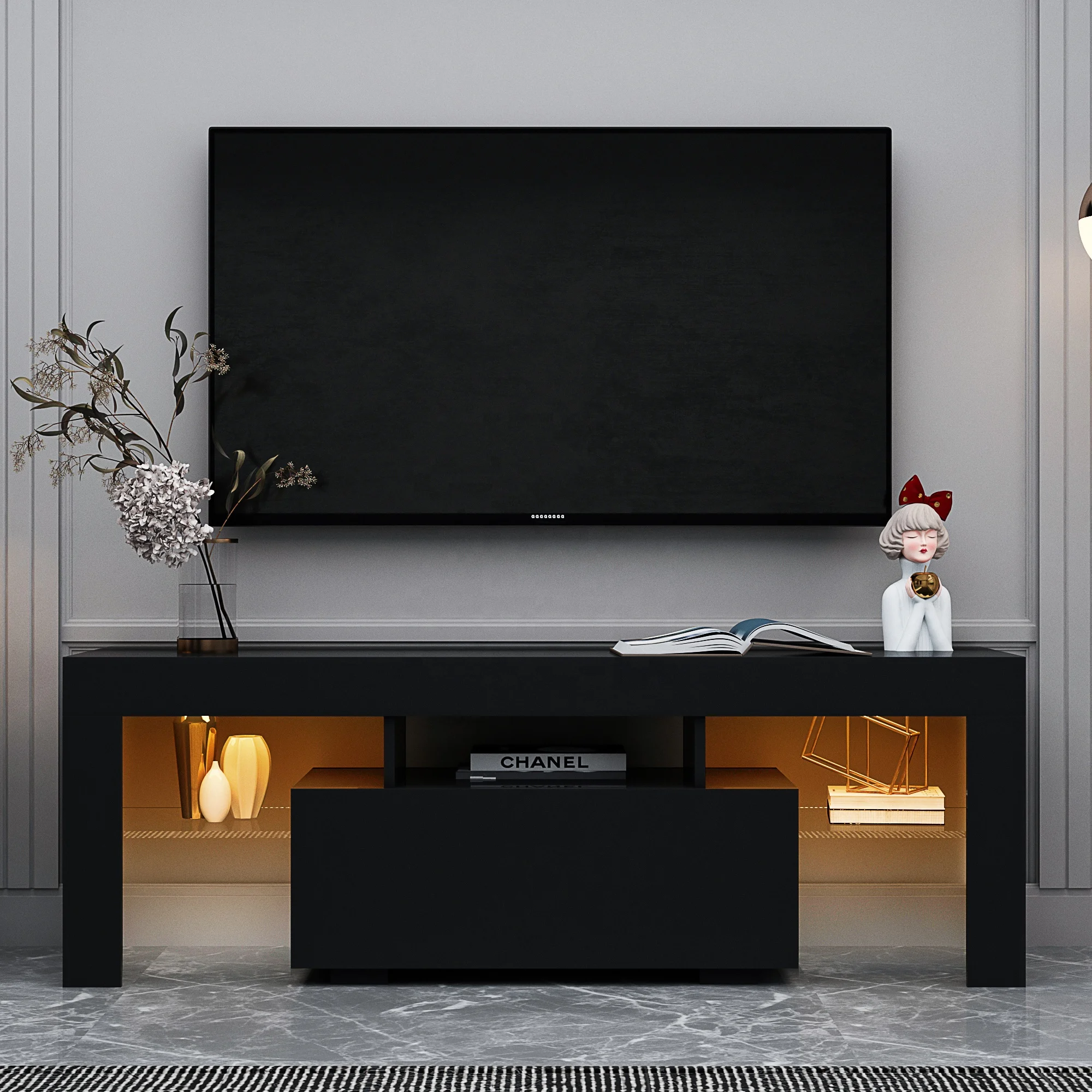 # Stand TV Hitam dengan Lampu  - Gaming Console Room ulasan dan harga